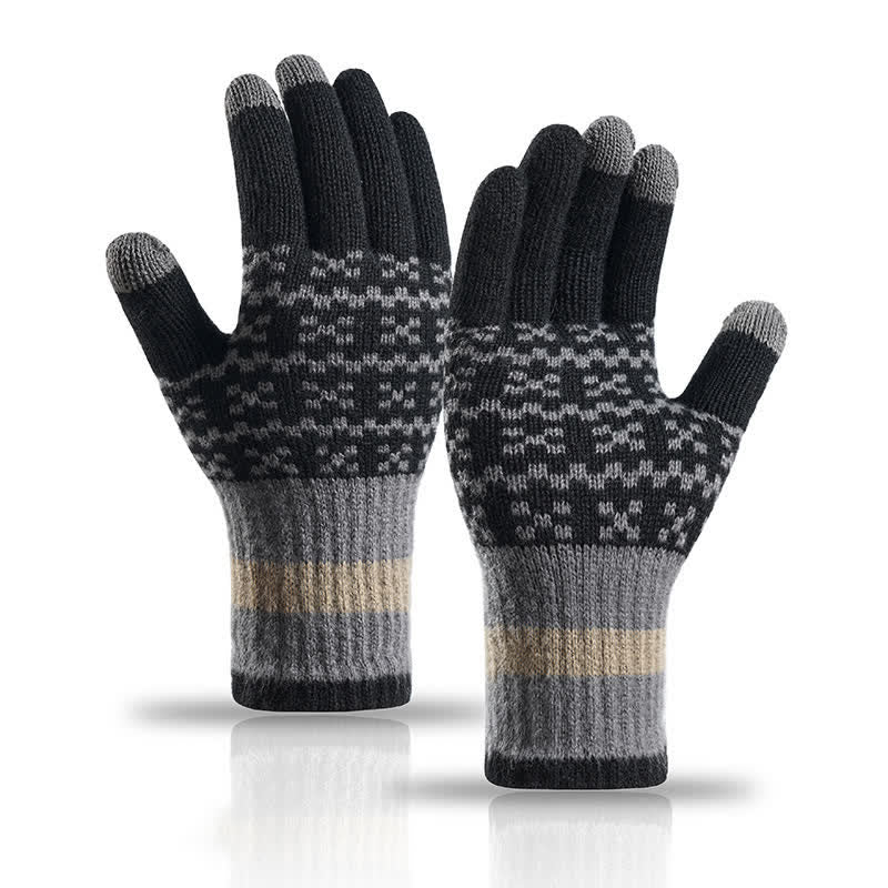 Chic Geometric Pattern Ethnic Style Knitted Gloves - Black - image 8
