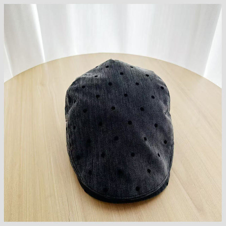 Unisex Retro Winter Polka Dot Beret Hat - Dark Grey - image 5