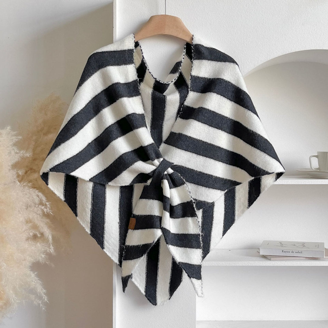 Women's Winter Keep Warm Stripe Triangle Shawl Scarf - Black - image 0
