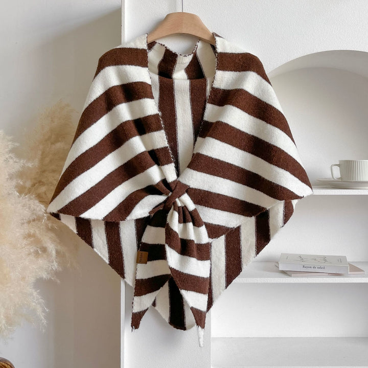 Women's Winter Keep Warm Stripe Triangle Shawl Scarf - Brown - image 4