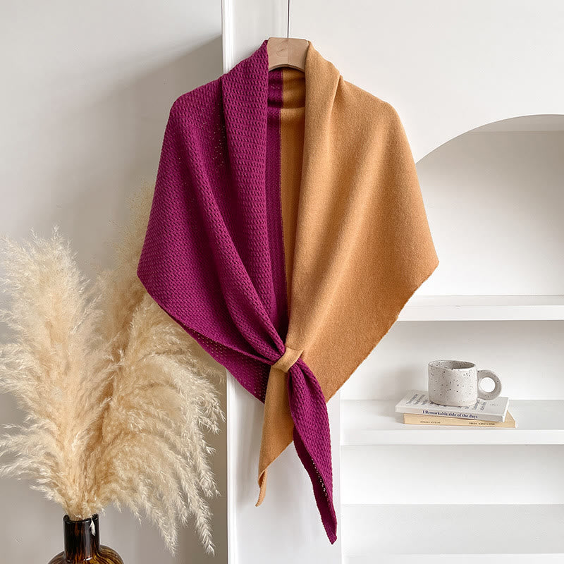 Elegant Women's Winter Double Colors Triangular Shawl Scarf - Yellow Purple - image 2