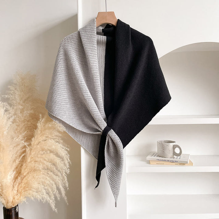 Elegant Women's Winter Double Colors Triangular Shawl Scarf - Black Grey - image 8
