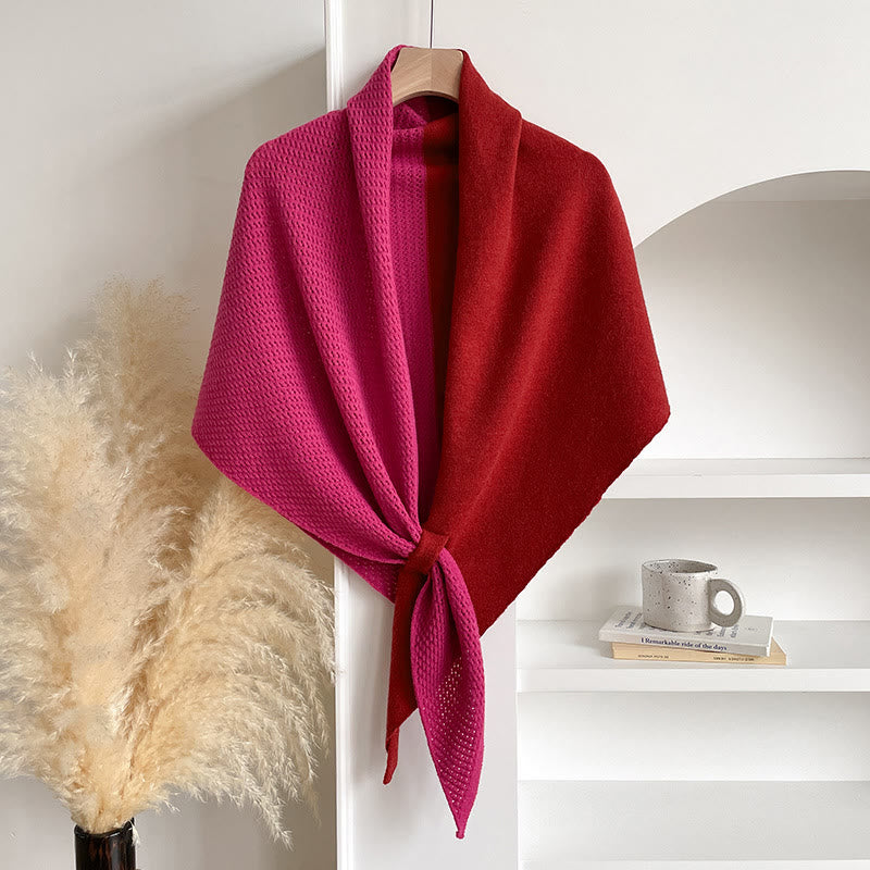 Elegant Women's Winter Double Colors Triangular Shawl Scarf - Red Pink - image 1