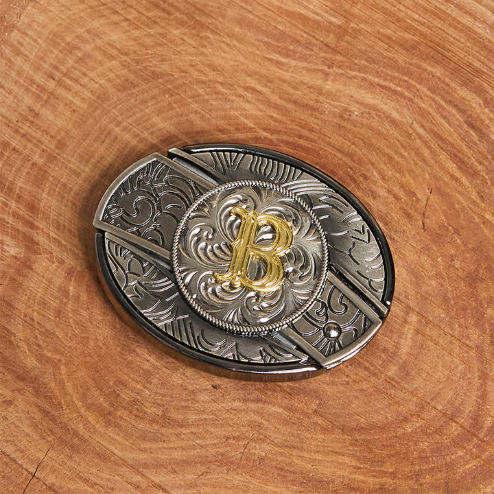 Two-Tone Initial Letter DIY Hidden Knife Buckle Leather Belt - image 3