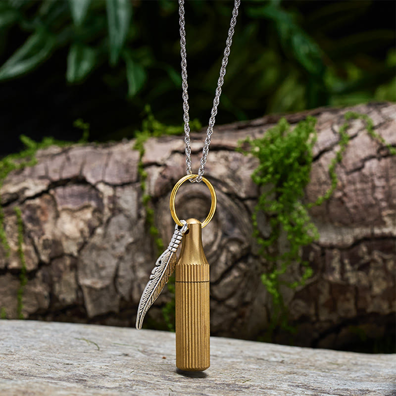  Creative Capsule Knife Keychain Alloy Feather Pendant Silver Necklace - Necklace - Brass - image 0