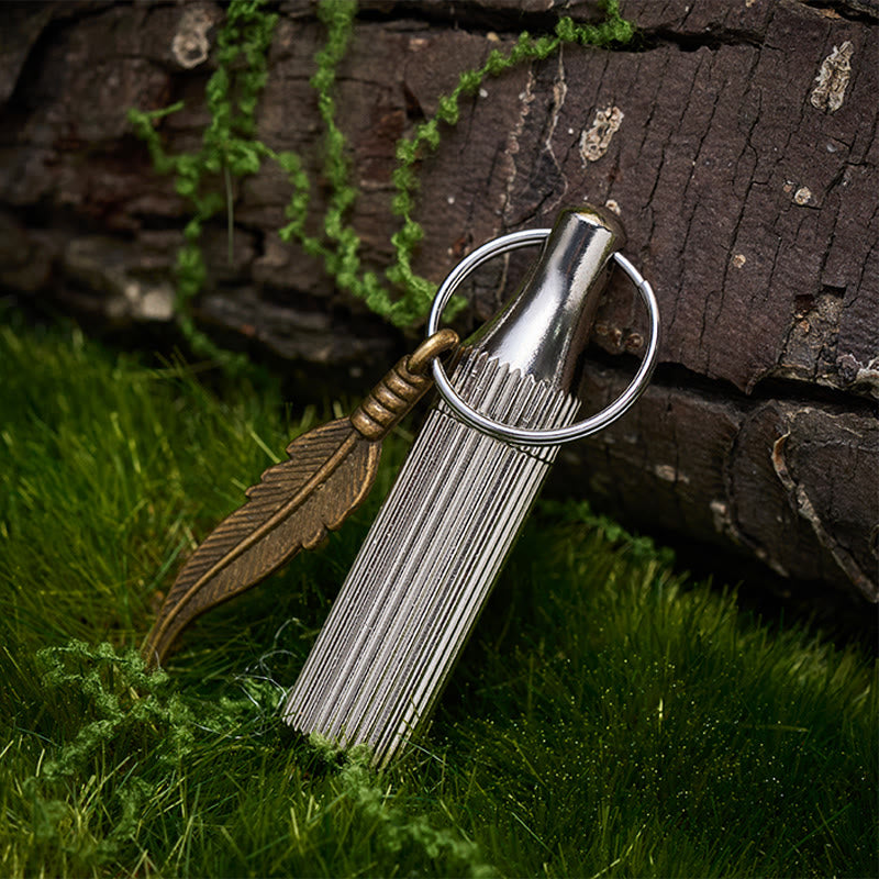  Creative Capsule Knife Keychain Alloy Feather Pendant Silver Necklace - Keychain - Silver - image 4