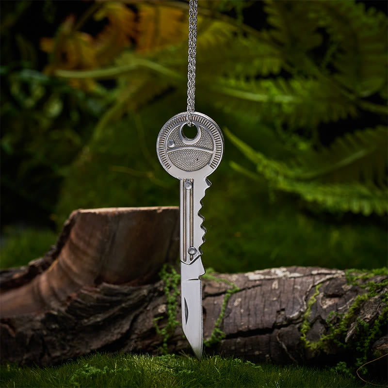 Practical Folding Knife Keychain Sliver Necklace - Necklace with Keychain - image 0