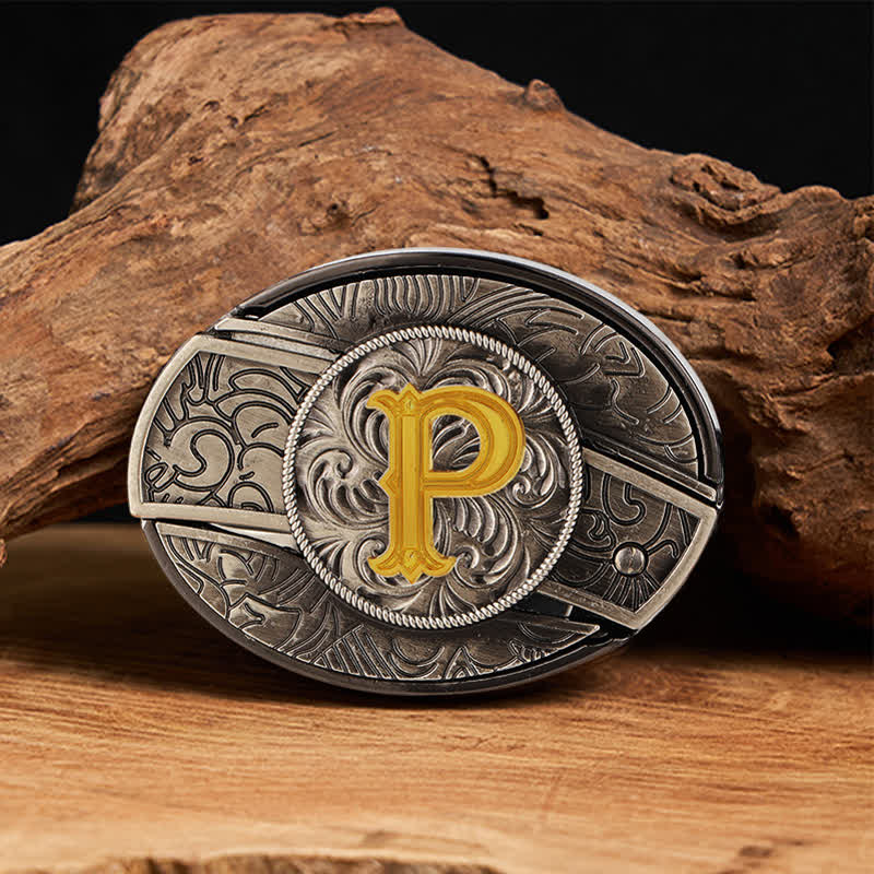 Two-Tone Initial Letter DIY Hidden Knife Buckle Leather Belt - P - Without Belt - image 23