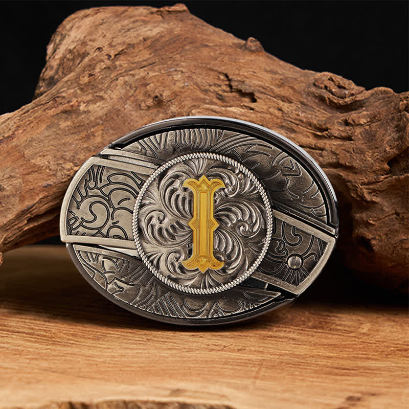 Two-Tone Initial Letter DIY Hidden Knife Buckle Leather Belt - I - Without Belt - image 16