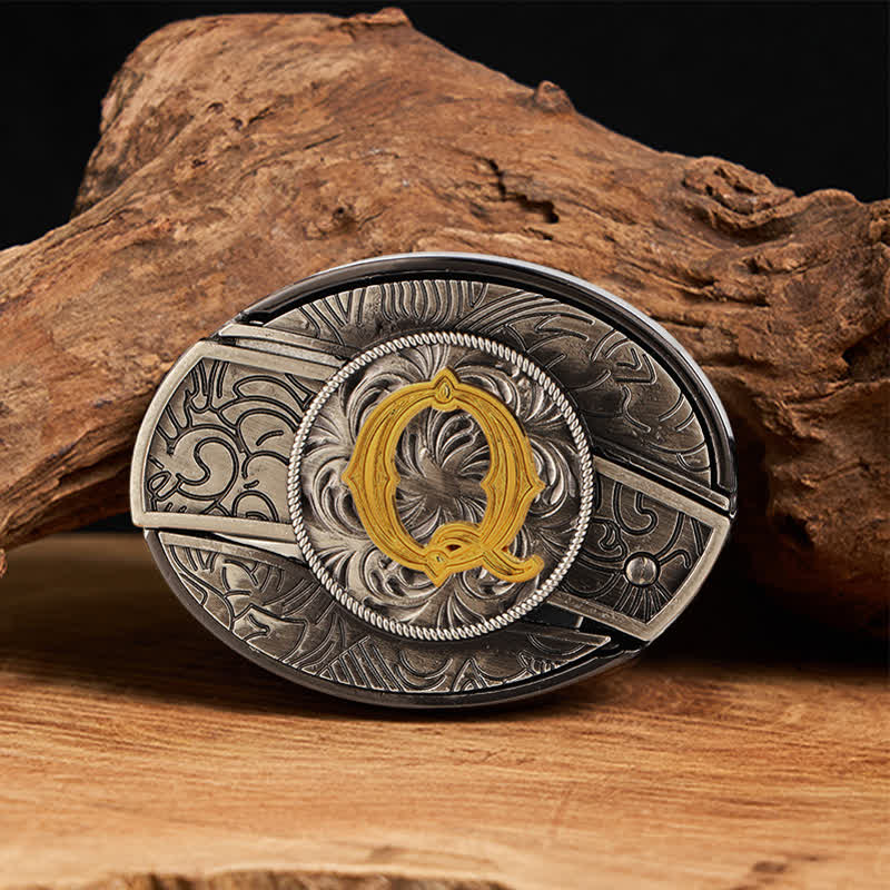 Two-Tone Initial Letter DIY Hidden Knife Buckle Leather Belt - Q - Without Belt - image 24