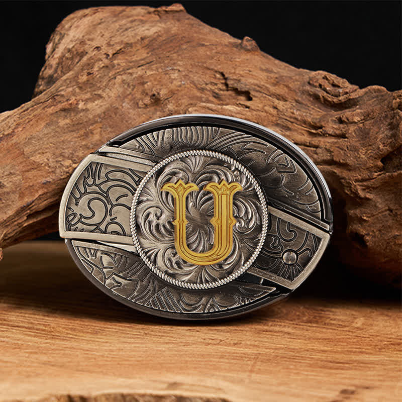 Two-Tone Initial Letter DIY Hidden Knife Buckle Leather Belt - U - Without Belt - image 28