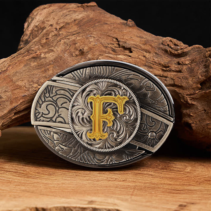 Two-Tone Initial Letter DIY Hidden Knife Buckle Leather Belt - F - Without Belt - image 13