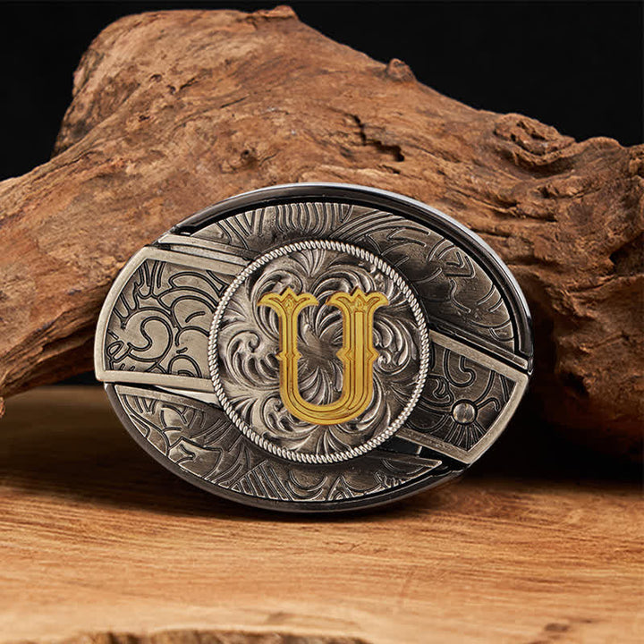 Two-Tone Initial Letter DIY Hidden Knife Buckle Leather Belt - U - Without Belt - image 27