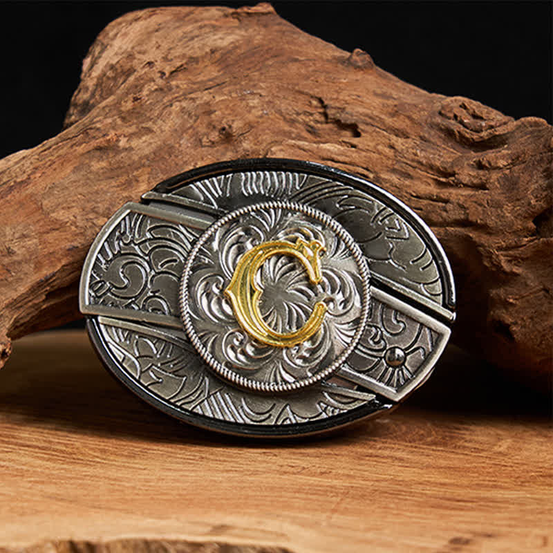 Two-Tone Initial Letter DIY Hidden Knife Buckle Leather Belt - C - Without Belt - image 10