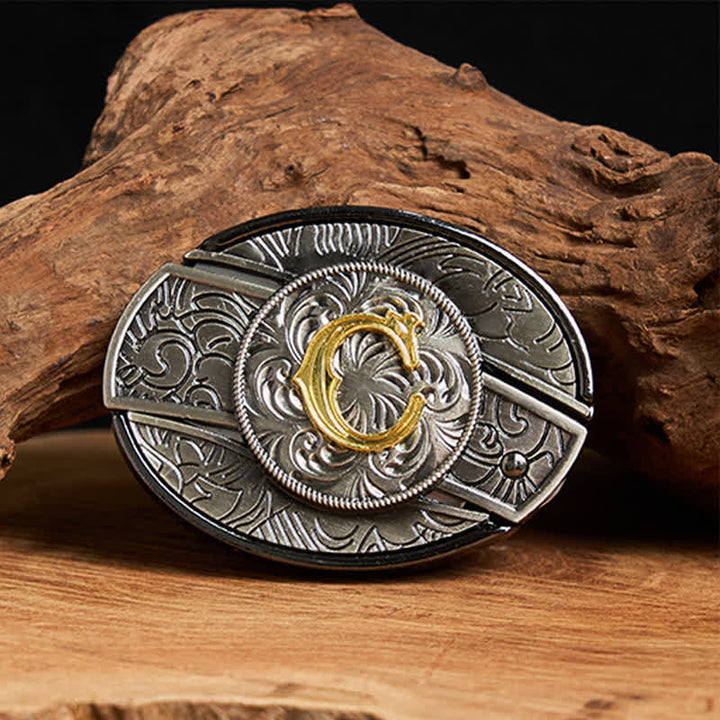 Two-Tone Initial Letter DIY Hidden Knife Buckle Leather Belt - C - Without Belt - image 10