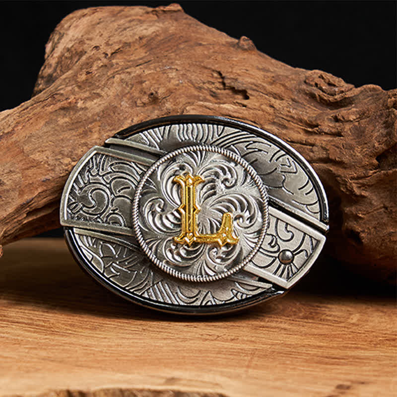 Two-Tone Initial Letter DIY Hidden Knife Buckle Leather Belt - L - Without Belt - image 19