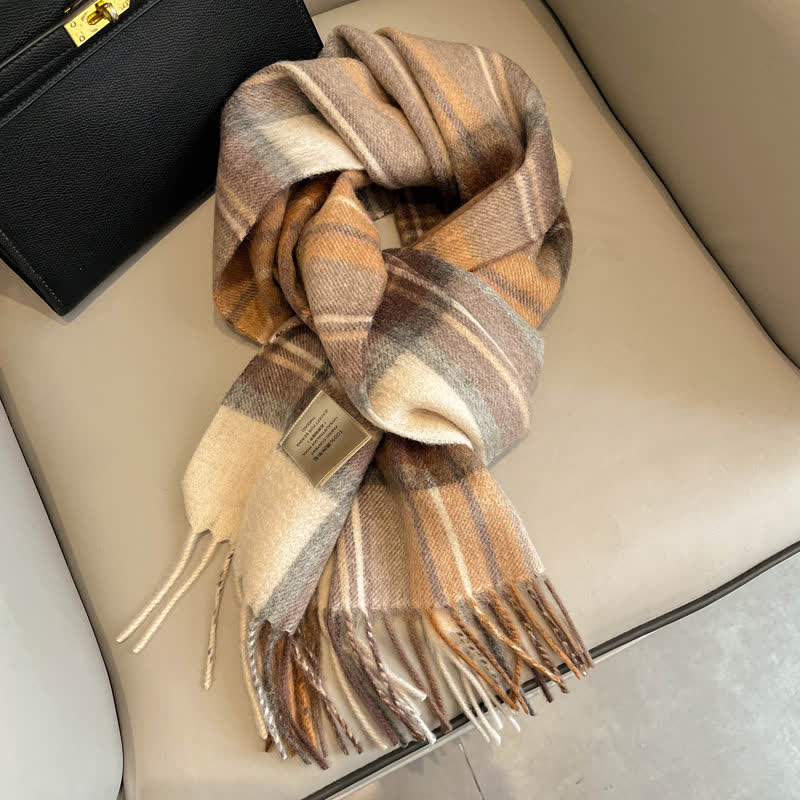Unisex Check Pattern Warm Wool Scarf With Tassels - #15 - image 19