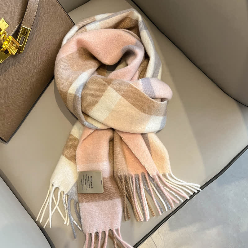 Unisex Check Pattern Warm Wool Scarf With Tassels - #13 - image 17