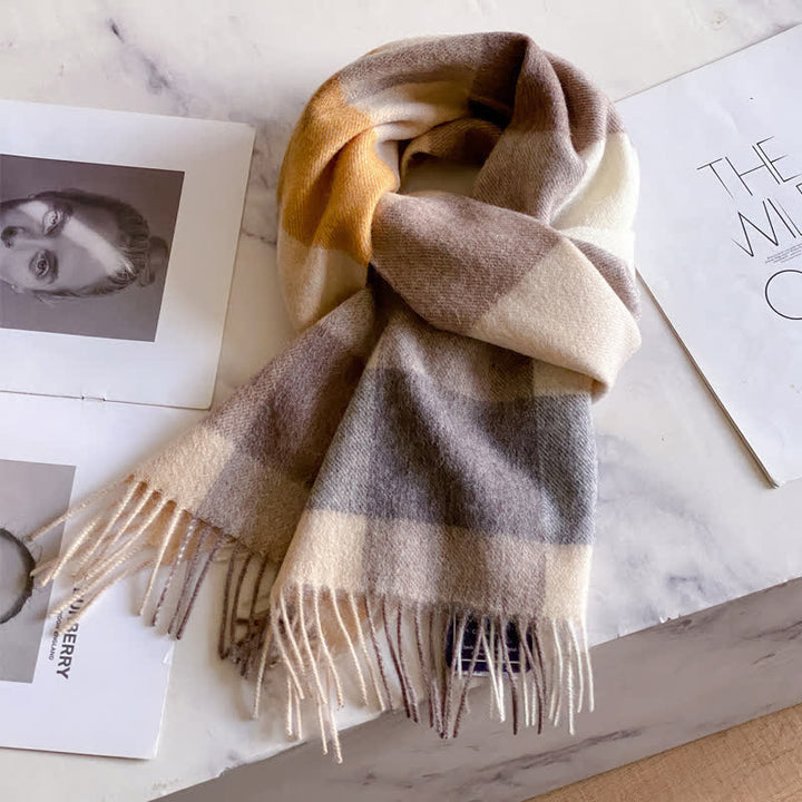 Unisex Check Pattern Warm Wool Scarf With Tassels - #45 - image 49