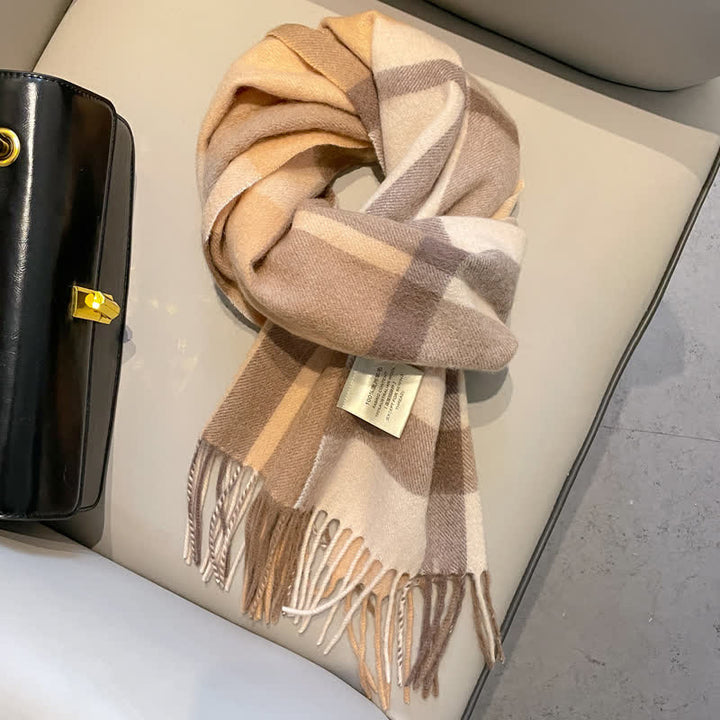 Unisex Check Pattern Warm Wool Scarf With Tassels - #11 - image 15