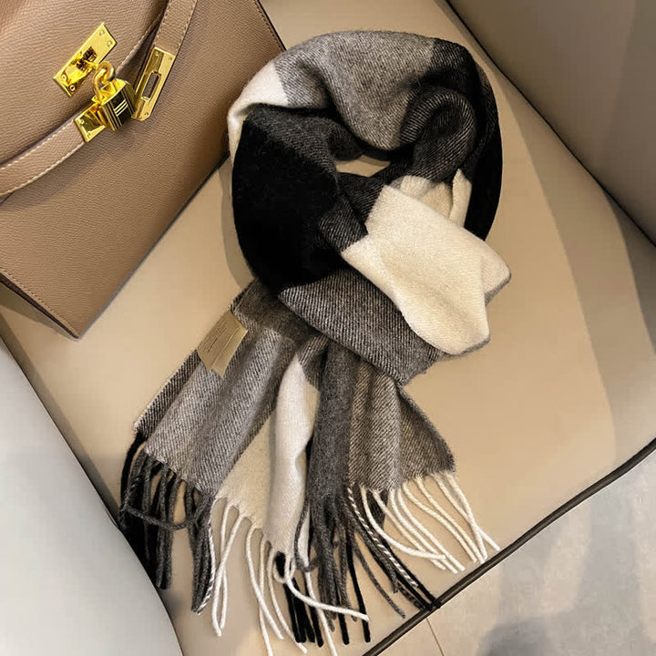 Unisex Check Pattern Warm Wool Scarf With Tassels - #15 - image 19