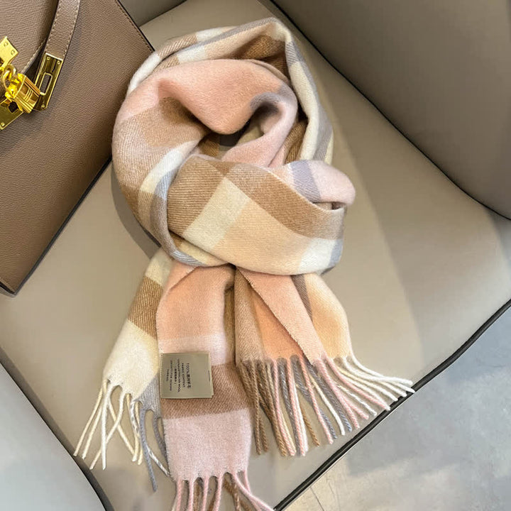 Unisex Check Pattern Warm Wool Scarf With Tassels - #14 - image 18