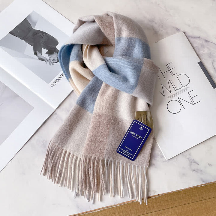 Unisex Check Pattern Warm Wool Scarf With Tassels - #59 - image 63