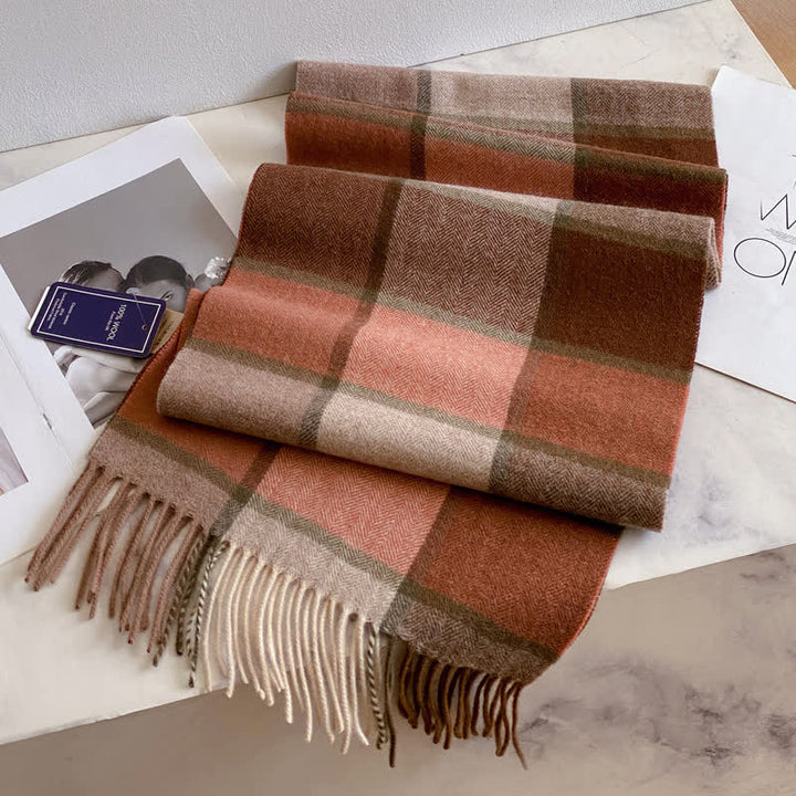 Unisex Check Pattern Warm Wool Scarf With Tassels - #39 - image 43