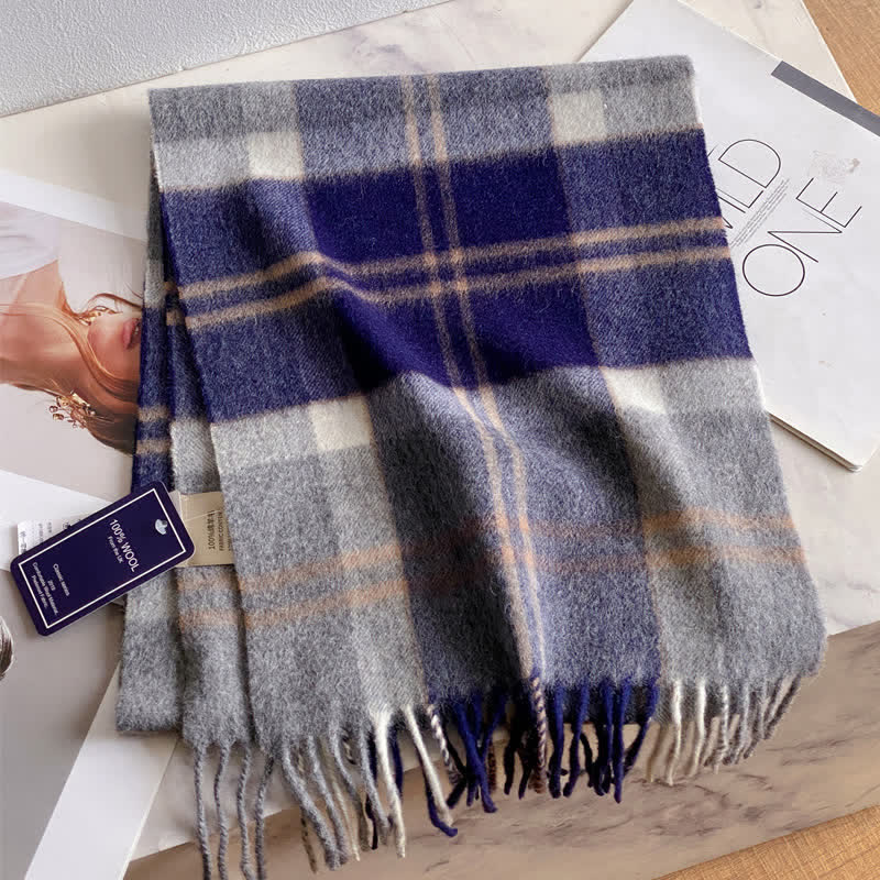 Unisex Check Pattern Warm Wool Scarf With Tassels - #48 - image 52
