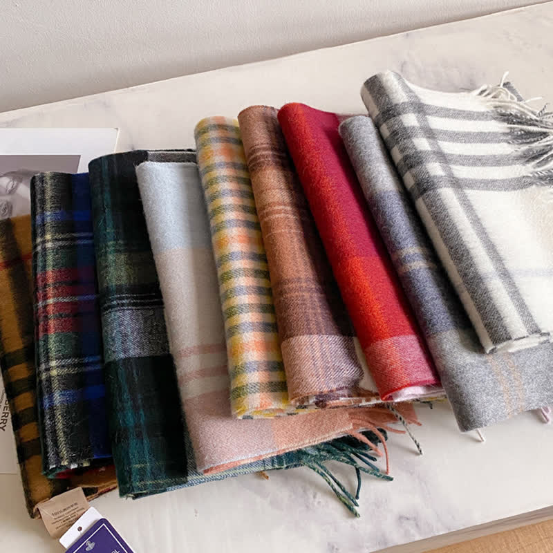 Unisex Check Pattern Warm Wool Scarf With Tassels - image 4