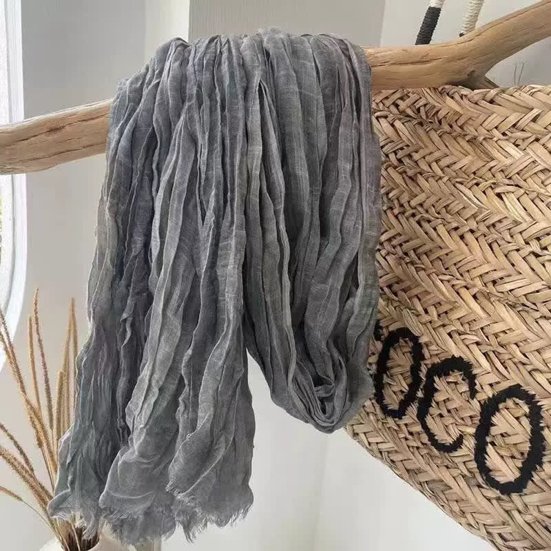 Chic Wrinkles Textured Four Seasons Cotton Linen Scarf - Gray - image 10