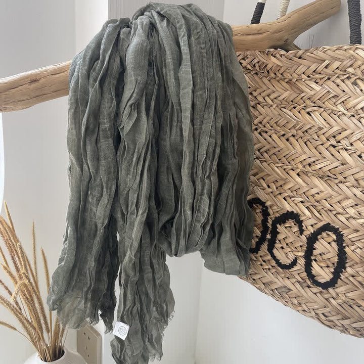 Chic Wrinkles Textured Four Seasons Cotton Linen Scarf - Dark Green - image 8