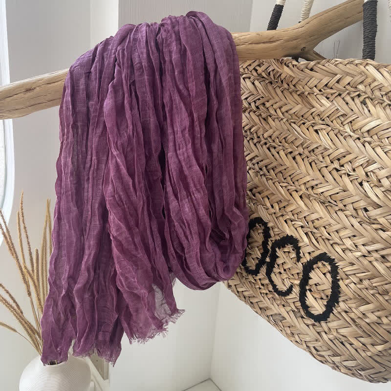 Chic Wrinkles Textured Four Seasons Cotton Linen Scarf - Purple - image 6