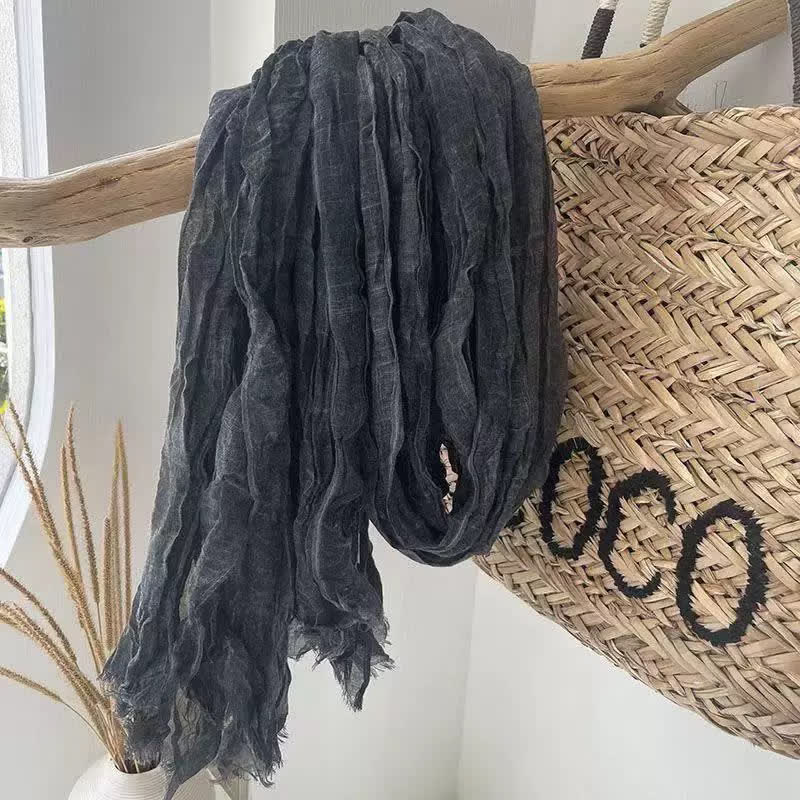 Chic Wrinkles Textured Four Seasons Cotton Linen Scarf - Dark Gray - image 13