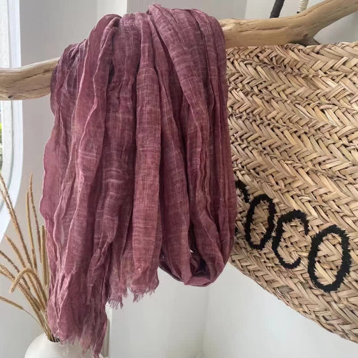 Chic Wrinkles Textured Four Seasons Cotton Linen Scarf - PaleVioletRed - image 15