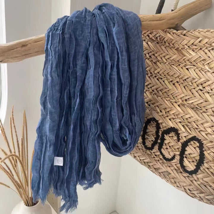 Chic Wrinkles Textured Four Seasons Cotton Linen Scarf - Blue - image 9