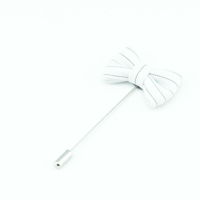 Men's Formal Wear Striped Bow Tie Shape Lapel Pin - Style #1 - White - image 2