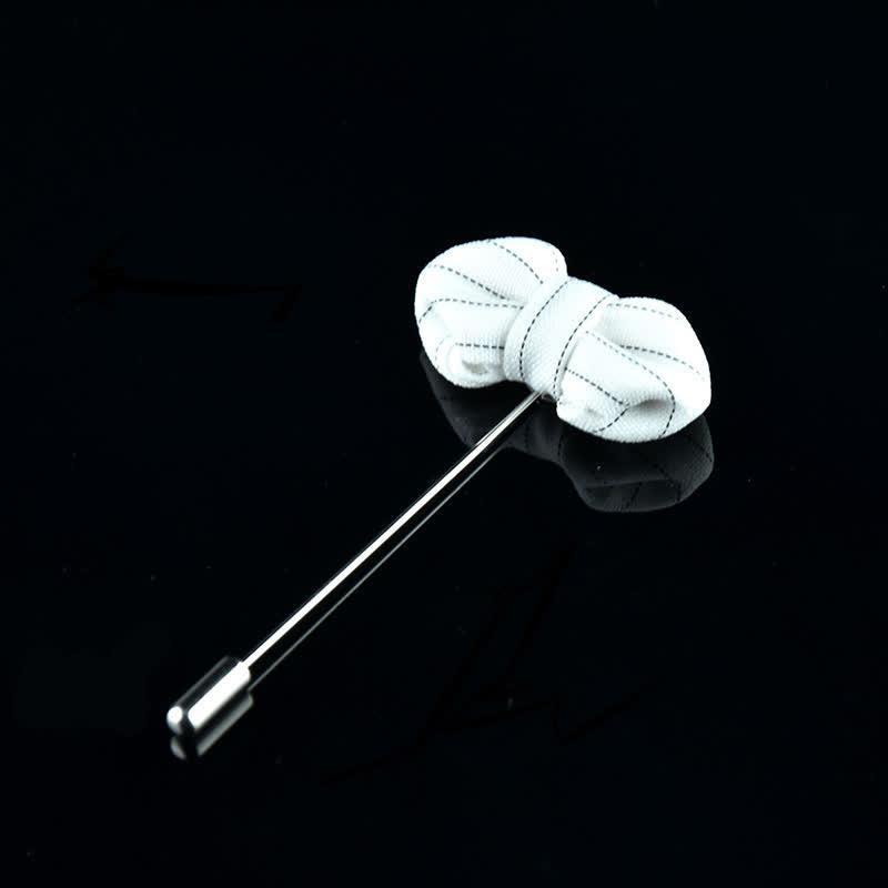 Men's Formal Wear Striped Bow Tie Shape Lapel Pin - Style #2 - White - image 4