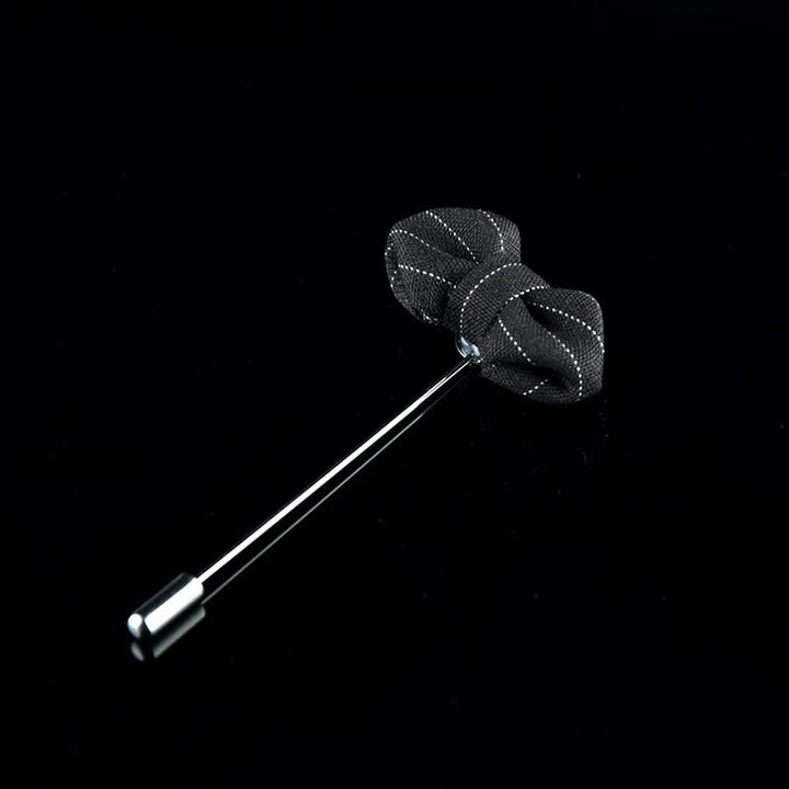 Men's Formal Wear Striped Bow Tie Shape Lapel Pin - Style #2 - Black - image 3