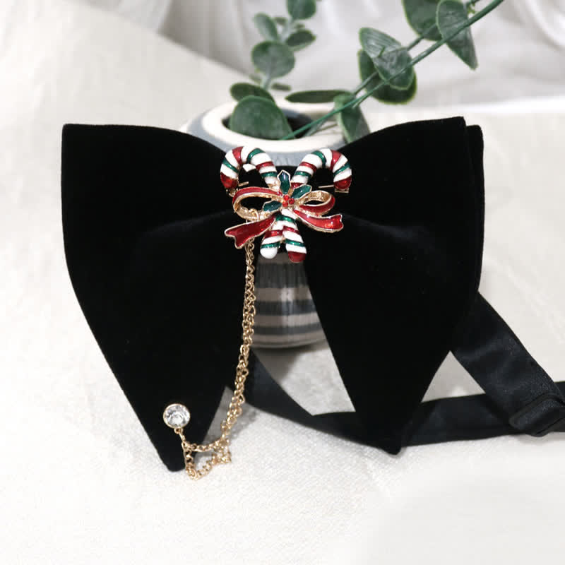 Christmas Deer Metal Decor Velvet Oversized Pointed Bow Tie - Candy Canes - image 5