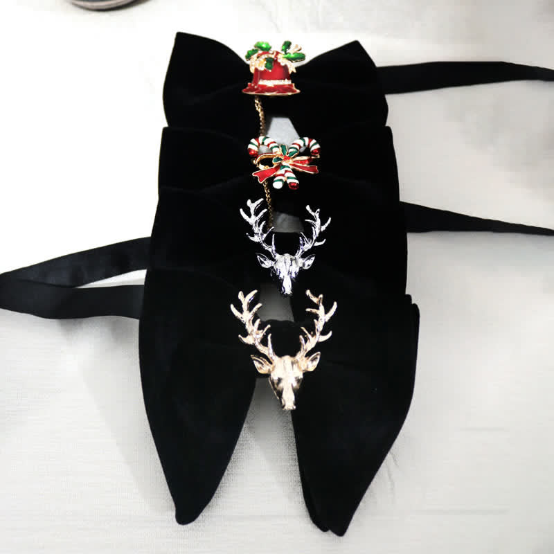 Christmas Deer Metal Decor Velvet Oversized Pointed Bow Tie - image 1
