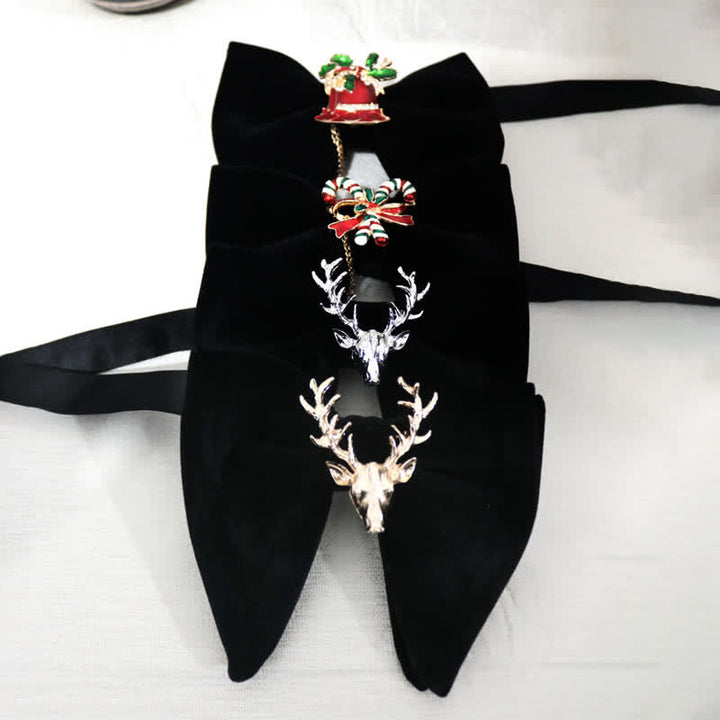 Christmas Deer Metal Decor Velvet Oversized Pointed Bow Tie - image 1