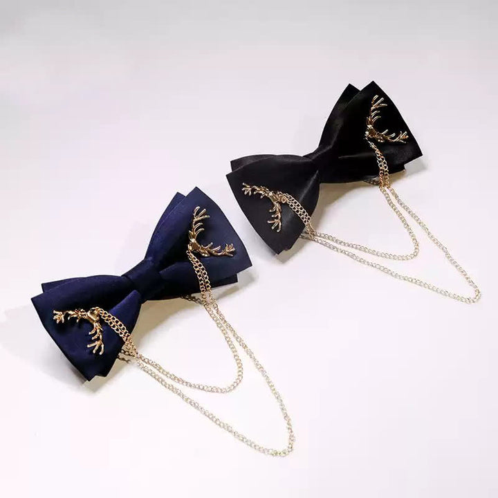 Gold Antler-Shaped Distinctive Formal Bow Tie With Chain - image 3