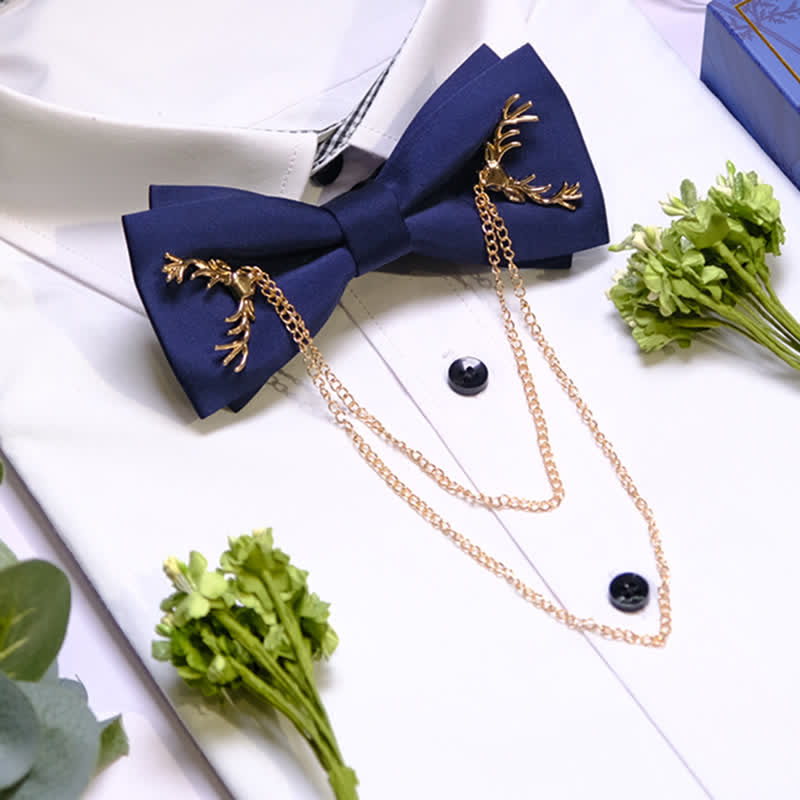Gold Antler-Shaped Distinctive Formal Bow Tie With Chain - image 2