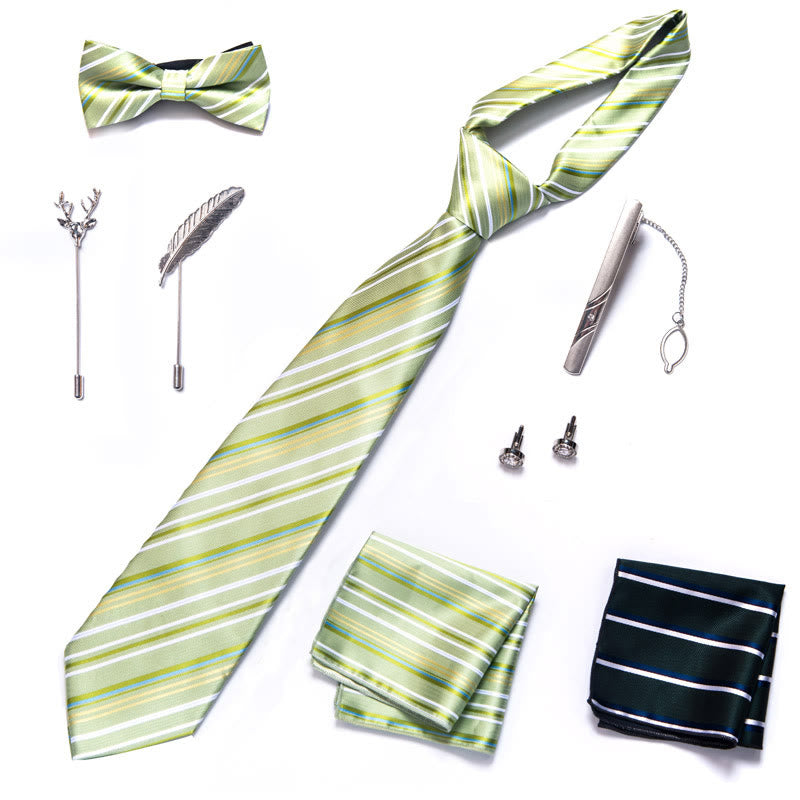 8Pcs Bow Tie Pocket Square Brooch Necktie Set - image 19