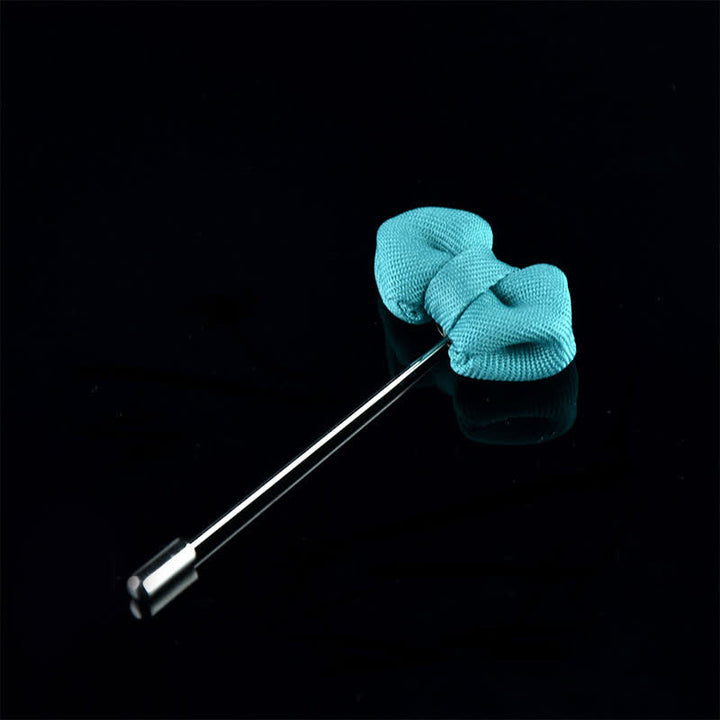 Men's Wedding Pointed Bow Tie Shape Cloth Lapel Pin - Cyan - image 6