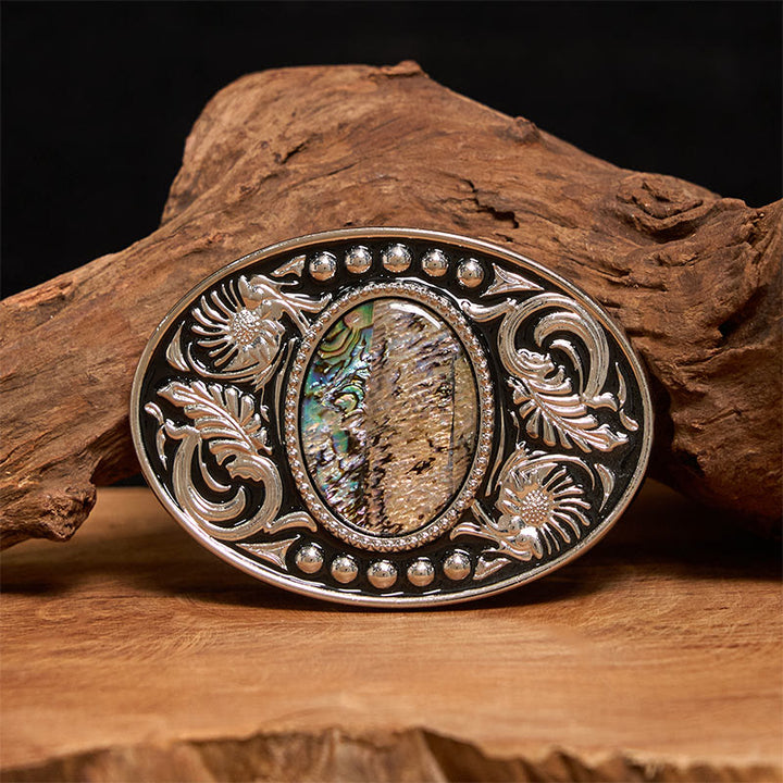 Silver Black Carved Shell DIY Buckle Leather Belt - Without Belt - Not Included Belt - image 0