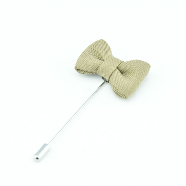 Men's Wedding Boutonniere Bow Tie Shape Cloth Lapel Pin - Khaki - image 19