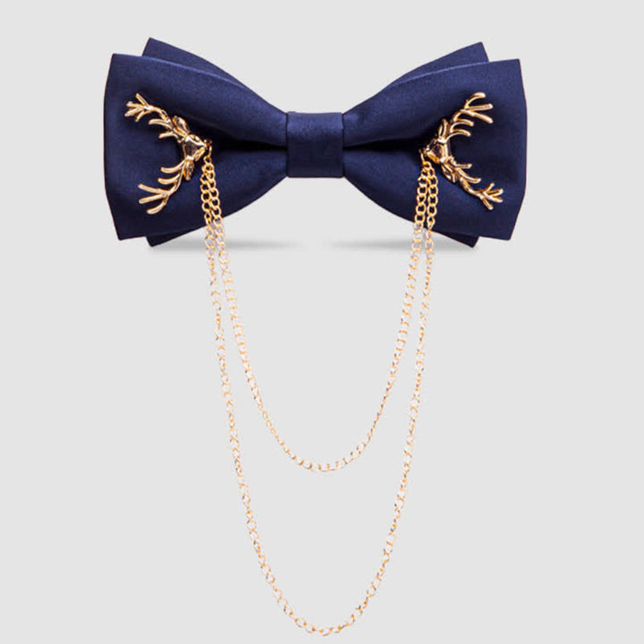 Gold Antler-Shaped Distinctive Formal Bow Tie With Chain - image 1