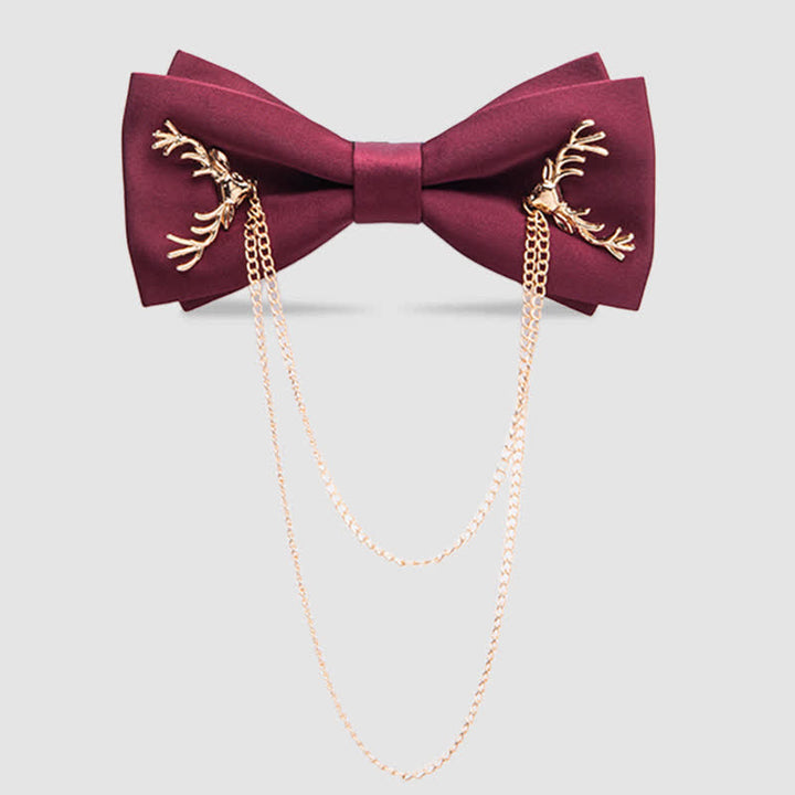 Gold Antler-Shaped Distinctive Formal Bow Tie With Chain - Burgundy - image 6